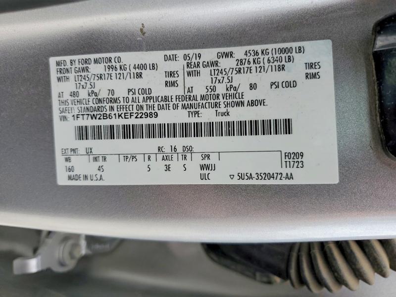 Продажа на аукционе авто 2019 Ford F250, vin: 1FT7W2B61KEF22989, номер лота: 52364206