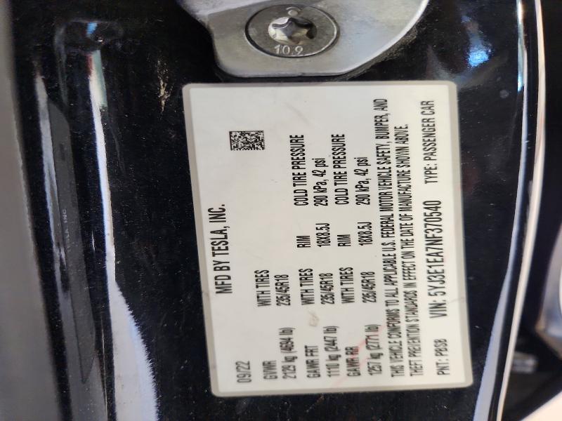 2022 Tesla Model 3 მანქანა იყიდება აუქციონზე, vin: 5YJ3E1EA7NF370540, აუქციონის ნომერი: 54436066