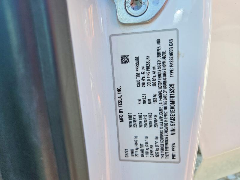 Aukcja sprzedaży 2021 Tesla Model 3, vin: 5YJ3E1EA0MF915329, numer aukcji: 52406696