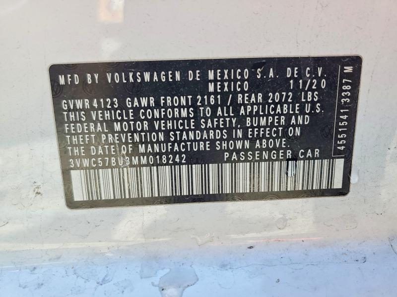 2021 Volkswagen Jetta მანქანა იყიდება აუქციონზე, vin: 3VWC57BU3MM018242, აუქციონის ნომერი: 53513776