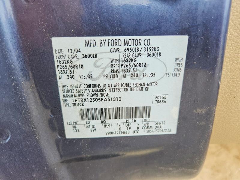 2005 Ford F150 მანქანა იყიდება აუქციონზე, vin: 1FTRX12505FA51312, აუქციონის ნომერი: 54656436
