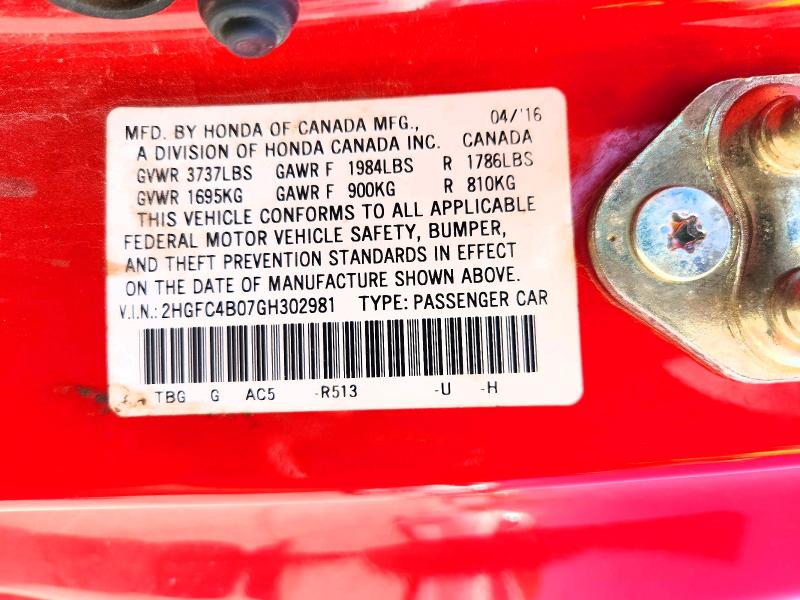 Aukcja sprzedaży 2016 Honda Civic, vin: 2HGFC4B07GH302981, numer aukcji: 53369646
