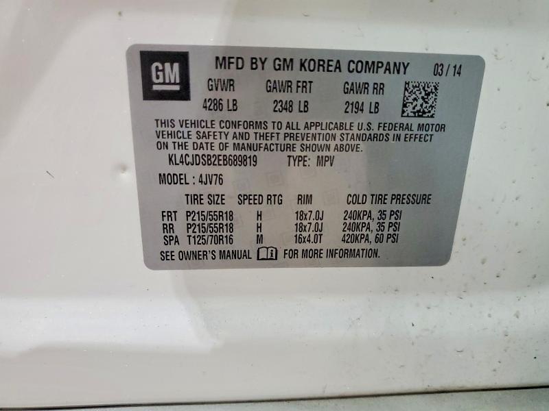 2014 Buick Encore მანქანა იყიდება აუქციონზე, vin: KL4CJDSB2EB689819, აუქციონის ნომერი: 52658176