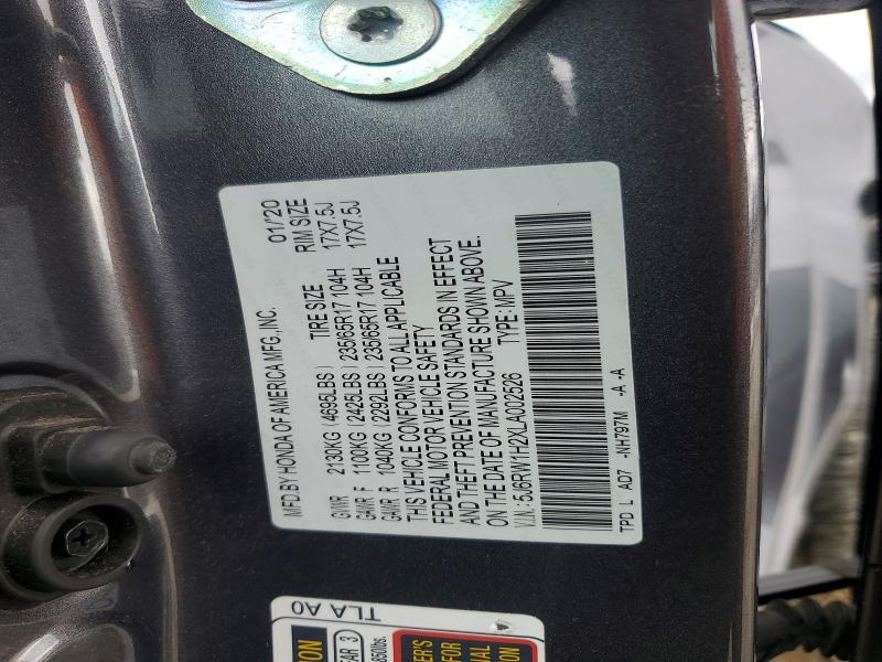 Aukcja sprzedaży 2020 Honda Cr-v, vin: 5J6RW1H2XLA002526, numer aukcji: 55384836