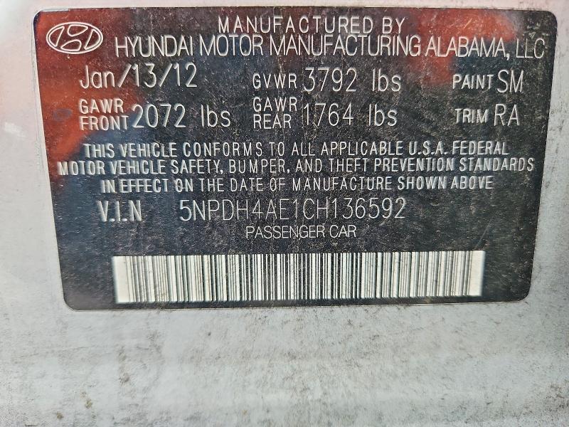 Продаж на аукціоні авто 2012 Hyundai Elantra, vin: 5NPDH4AE1CH136592, номер лоту: 54754476