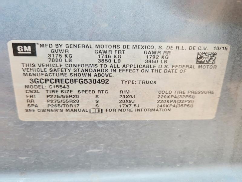 Aukcja sprzedaży 2015 Chevrolet Silverado, vin: 3GCPCREC8FG530492, numer aukcji: 54510736