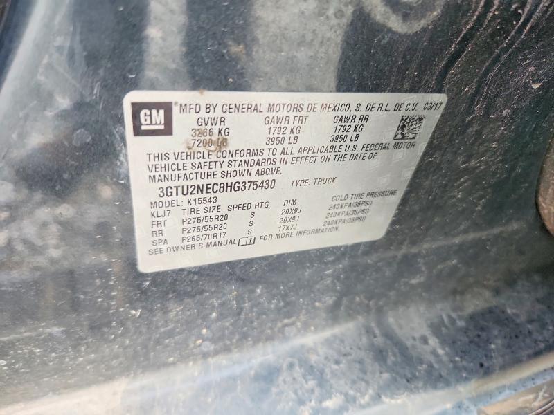 Aukcja sprzedaży 2017 Gmc Sierra, vin: 3GTU2NEC8HG375430, numer aukcji: 54861096