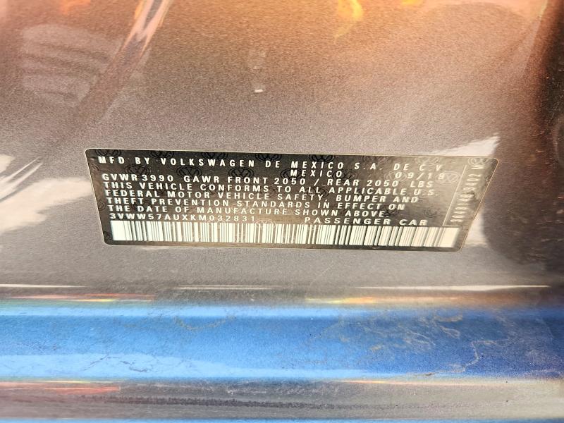 54712206 :رقم المزاد ، 3VWW57AUXKM032831 vin ، 2019 Volkswagen Golf مزاد بيع