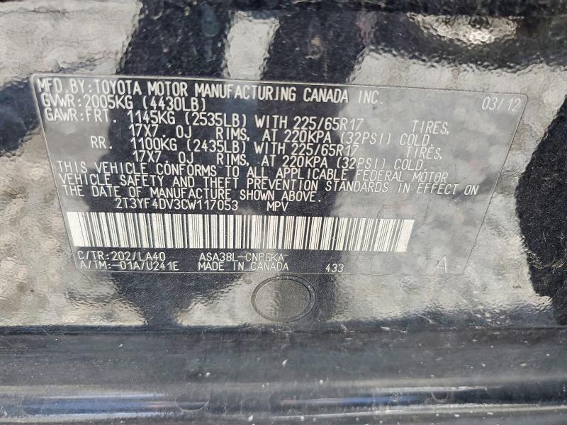 Aukcja sprzedaży 2012 Toyota Rav4, vin: 2T3YF4DV3CW117053, numer aukcji: 54458736