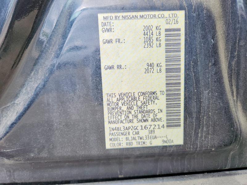 2016 Nissan Altima მანქანა იყიდება აუქციონზე, vin: 1N4BL3AP2GC167214, აუქციონის ნომერი: 53975946