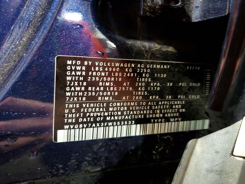 Aukcja sprzedaży 2015 Volkswagen Tiguan, vin: WVGBV7AX3FW553533, numer aukcji: 55147176