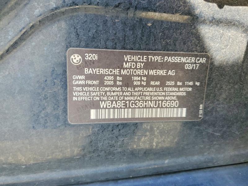 2017 Bmw 320 მანქანა იყიდება აუქციონზე, vin: WBA8E1G36HNU16690, აუქციონის ნომერი: 54465446