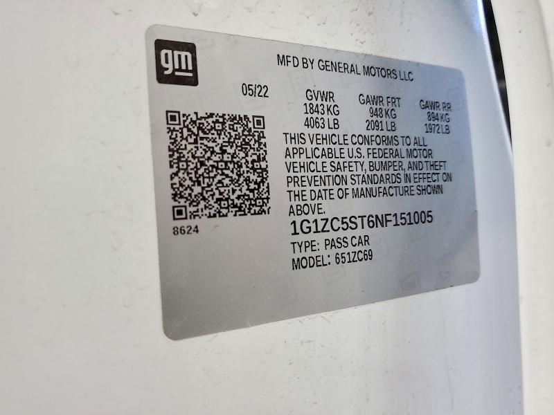 2022 Chevrolet Malibu მანქანა იყიდება აუქციონზე, vin: 1G1ZC5ST6NF151005, აუქციონის ნომერი: 54716106