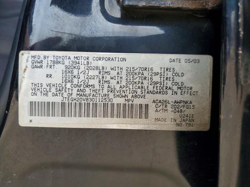 53775626 :رقم المزاد ، JTEGH20V830112530 vin ، 2003 Toyota Rav4 مزاد بيع