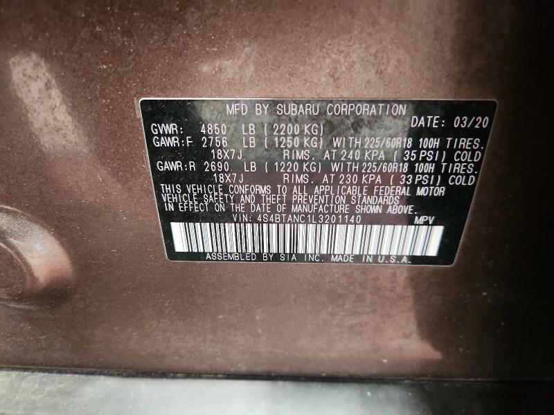 2020 Subaru Outback მანქანა იყიდება აუქციონზე, vin: 4S4BTANC1L3201140, აუქციონის ნომერი: 55255276