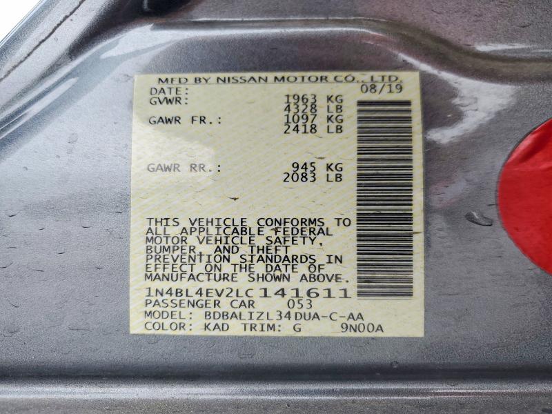 Продажа на аукционе авто 2020 Nissan Altima, vin: 1N4BL4EV2LC141611, номер лота: 52753596