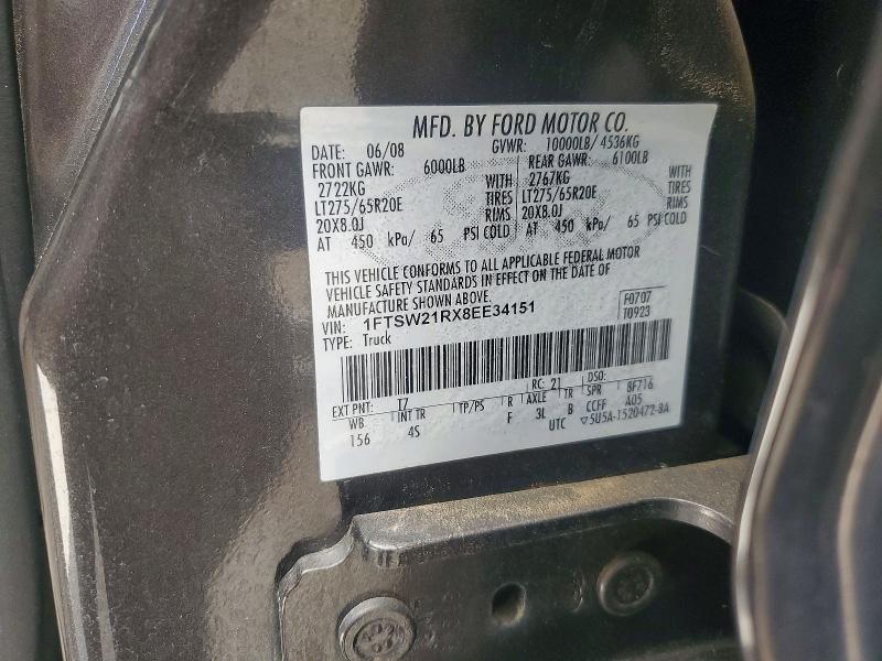 54229446 :رقم المزاد ، 1FTSW21RX8EE34151 vin ، 2008 Ford F250 مزاد بيع
