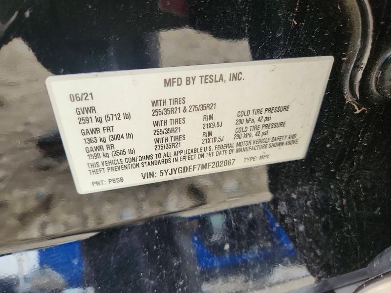 2021 Tesla Model Y მანქანა იყიდება აუქციონზე, vin: 5YJYGDEF7MF202067, აუქციონის ნომერი: 54651356