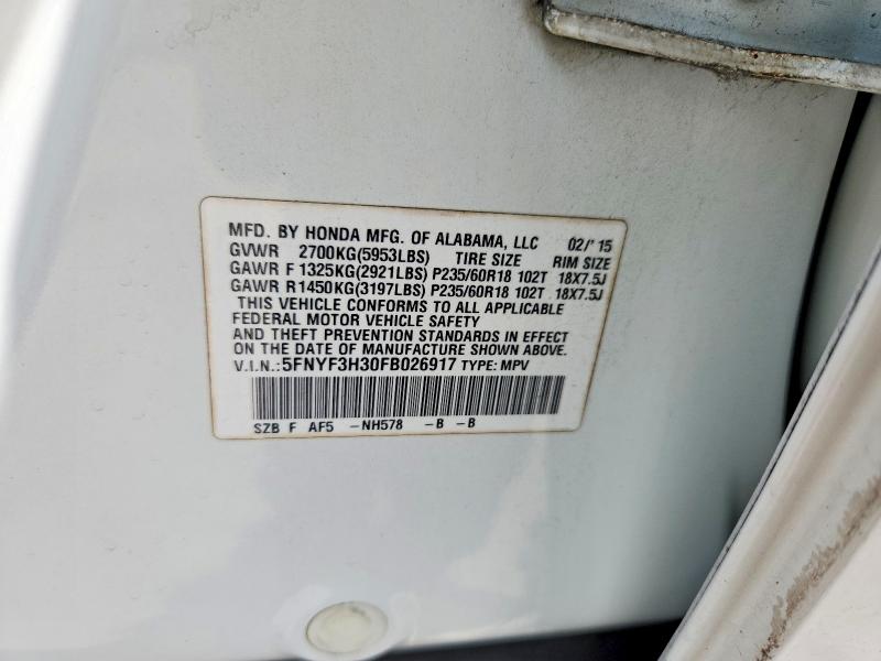 Продажа на аукционе авто 2015 Honda Pilot, vin: 5FNYF3H30FB026917, номер лота: 53928486