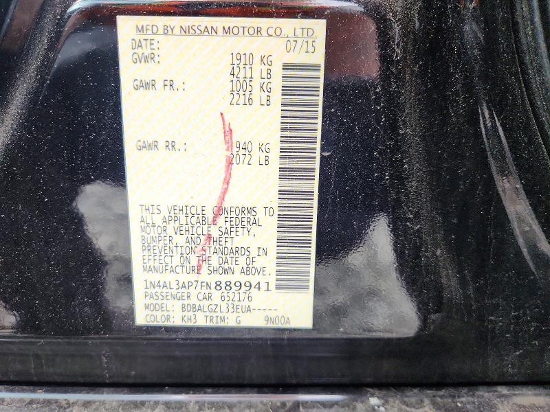 Продажа на аукционе авто 2015 Nissan Altima, vin: 1N4AL3AP7FN889941, номер лота: 54280096