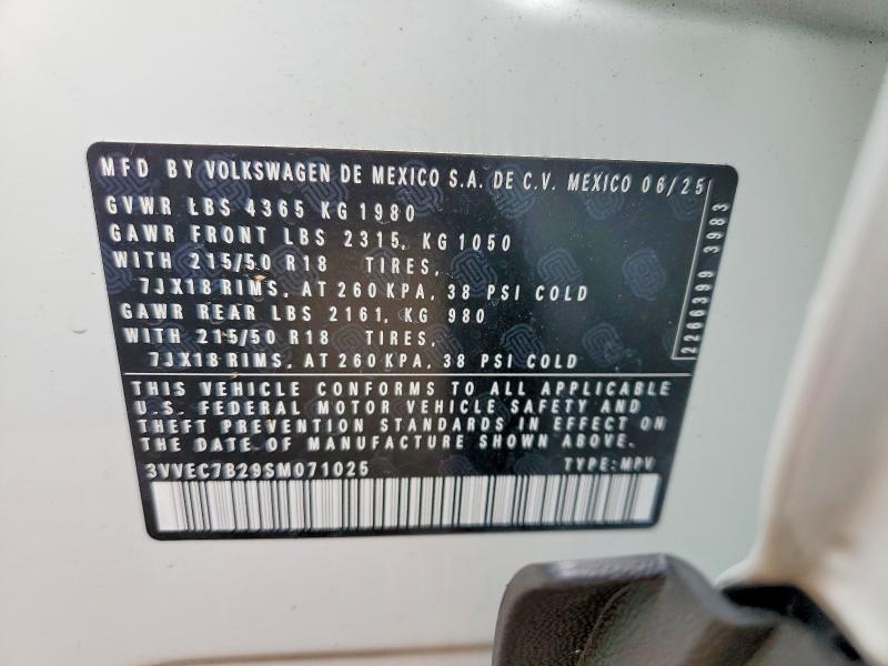Aukcja sprzedaży 2025 Volkswagen Taos, vin: 3VVEC7B29SM071025, numer aukcji: 54236306