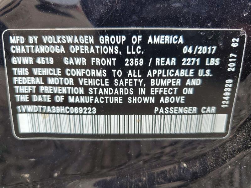 Aukcja sprzedaży 2017 Volkswagen Passat, vin: 1VWDT7A39HC069223, numer aukcji: 52986476