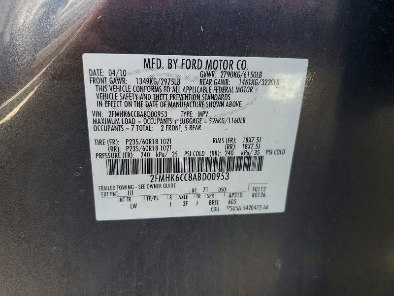 2010 Ford Flex მანქანა იყიდება აუქციონზე, vin: 2FMHK6CC8ABD00953, აუქციონის ნომერი: 54813216