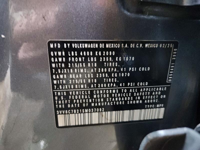 Aukcja sprzedaży 2025 Volkswagen Taos, vin: 3VV8C7B21SM037092, numer aukcji: 53023376