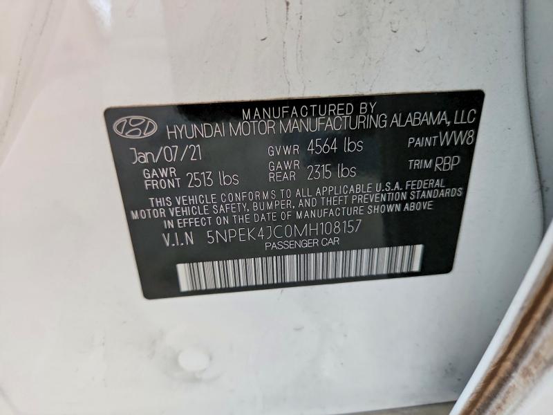 Aukcja sprzedaży 2021 Hyundai Sonata, vin: 5NPEK4JC0MH108157, numer aukcji: 52887666