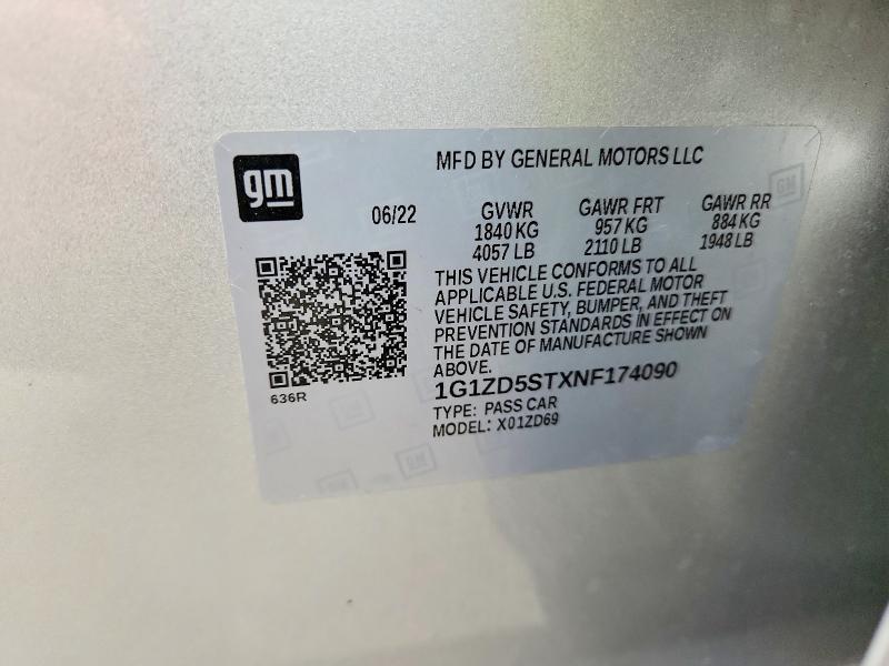 Aukcja sprzedaży 2022 Chevrolet Malibu, vin: 1G1ZD5STXNF174090, numer aukcji: 54175606