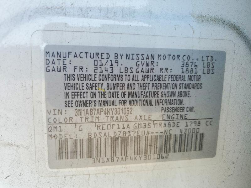 Aukcja sprzedaży 2019 Nissan Sentra, vin: 3N1AB7AP4KY301062, numer aukcji: 54093086