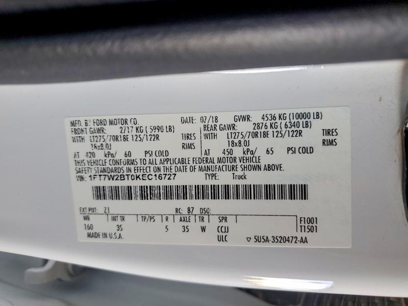 Продажа на аукционе авто 2019 Ford F250, vin: 1FT7W2BT0KEC16727, номер лота: 49443056