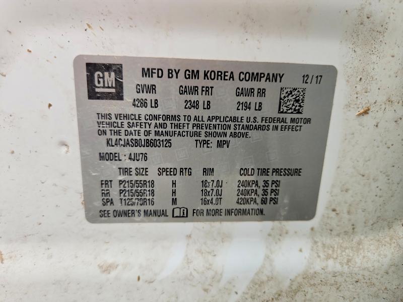 52312746 :رقم المزاد ، KL4CJASB0JB603125 vin ، 2018 Buick Encore مزاد بيع