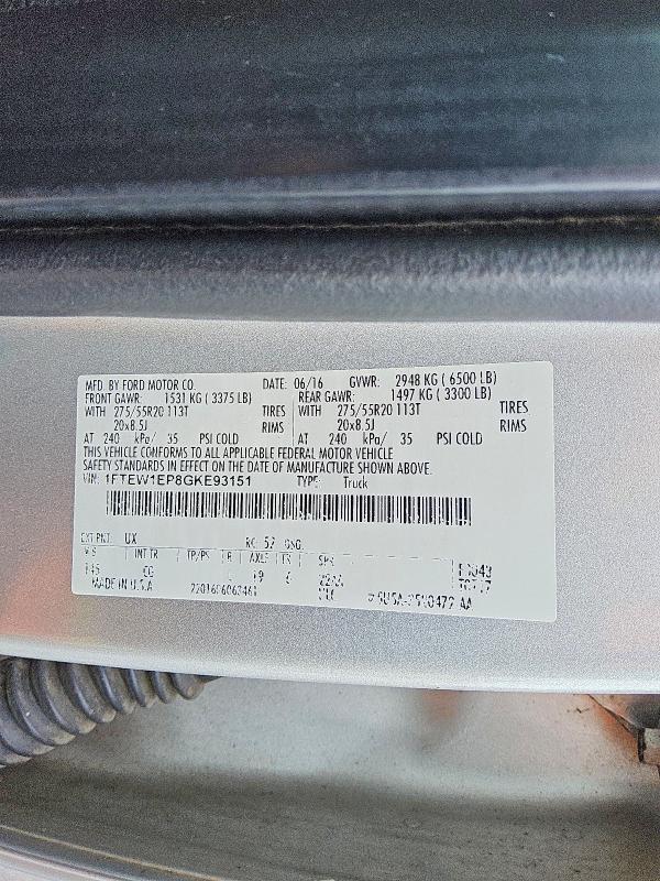 Aukcja sprzedaży 2016 Ford F150, vin: 1FTEW1EP8GKE93151, numer aukcji: 52298286