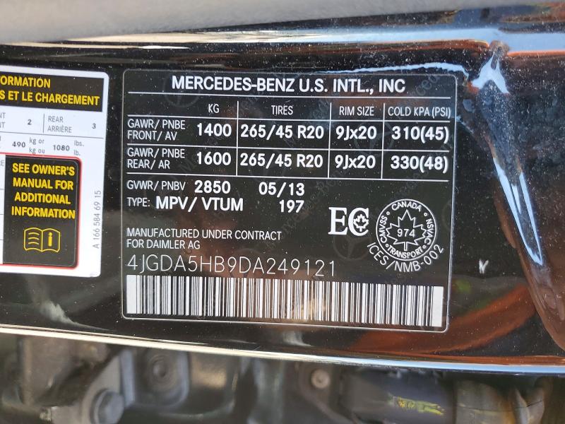 50104786 :رقم المزاد ، 4JGDA5HB9DA249121 vin ، 2013 Mercedes-benz Ml مزاد بيع
