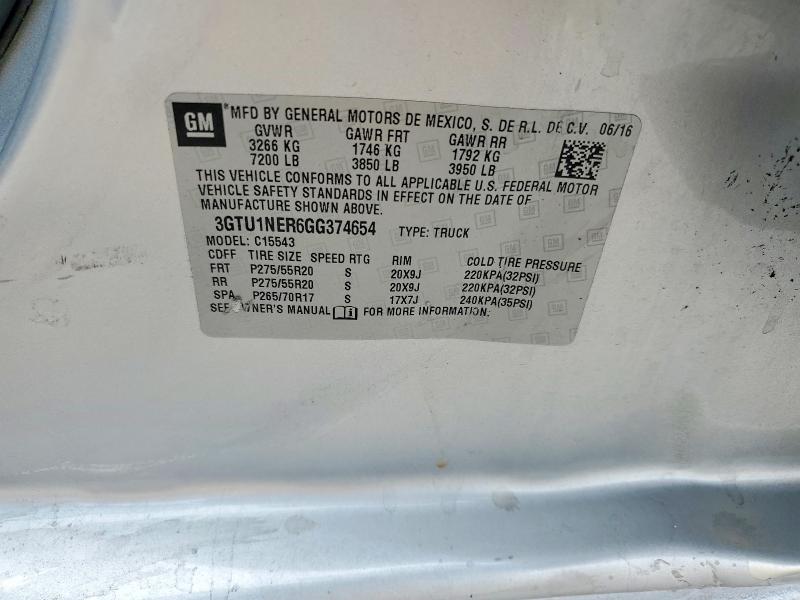 Aukcja sprzedaży 2016 Gmc Sierra, vin: 3GTU1NER6GG374654, numer aukcji: 54911346