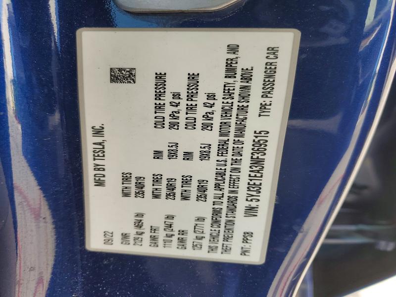 2022 Tesla Model 3 მანქანა იყიდება აუქციონზე, vin: 5YJ3E1EA3NF369515, აუქციონის ნომერი: 55600346