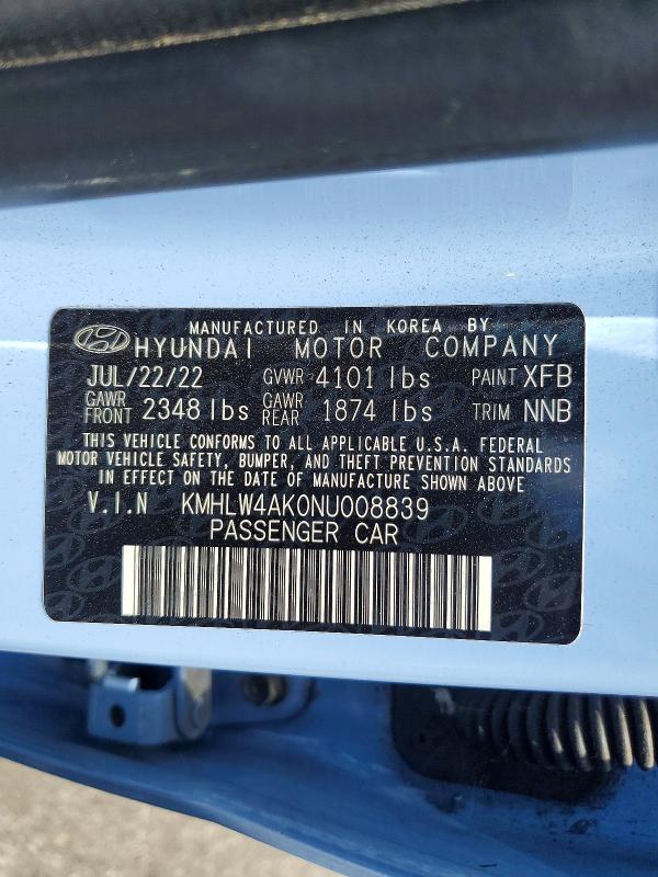 2022 Hyundai Elantra N მანქანა იყიდება აუქციონზე, vin: KMHLW4AK0NU008839, აუქციონის ნომერი: 55334026
