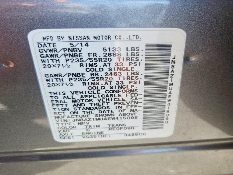 Aukcja sprzedaży 2014 Nissan Murano, vin: JN8AZ1MU4EW415098, numer aukcji: 54506066