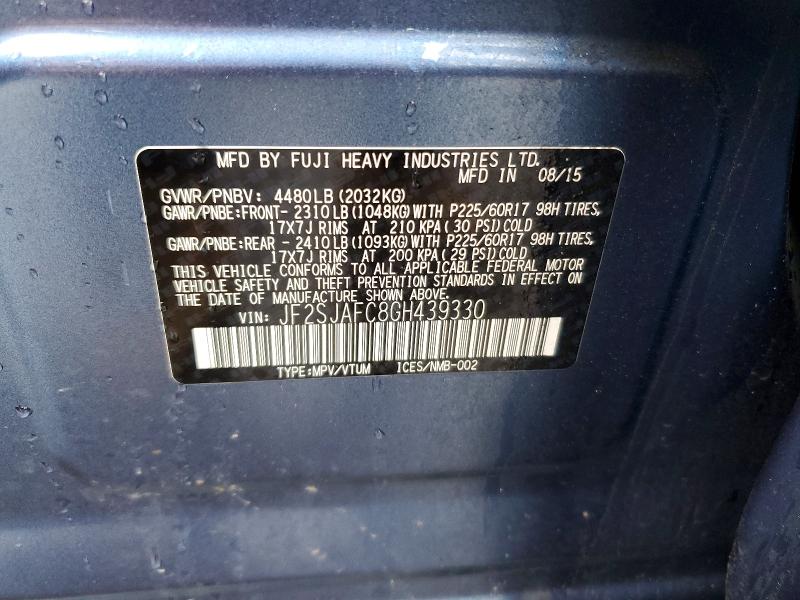 2016 Subaru Forester მანქანა იყიდება აუქციონზე, vin: JF2SJAFC8GH439330, აუქციონის ნომერი: 54946566