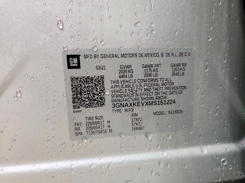 Aukcja sprzedaży 2021 Chevrolet Equinox, vin: 3GNAXKEVXMS151224, numer aukcji: 54831056