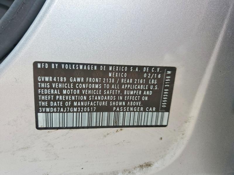 52342766 :رقم المزاد ، 3VWD67AJ7GM320517 vin ، 2016 Volkswagen Jetta مزاد بيع