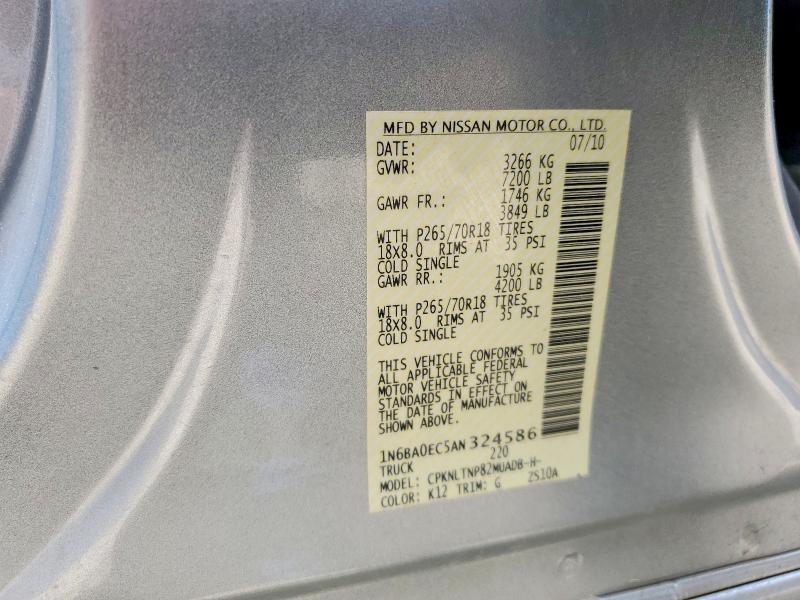Aukcja sprzedaży 2010 Nissan Titan, vin: 1N6BA0EC5AN324586, numer aukcji: 53850076