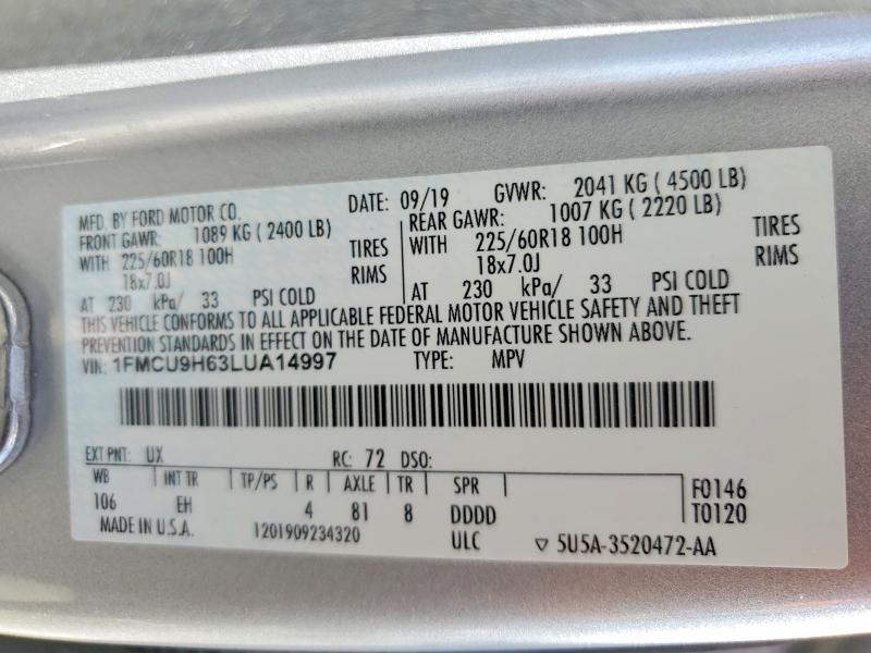 Продаж на аукціоні авто 2020 Ford Escape, vin: 1FMCU9H63LUA14997, номер лоту: 54100716