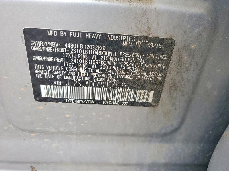 55453776 :رقم المزاد ، JF2SJADC4GH549231 vin ، 2016 Subaru Forester مزاد بيع
