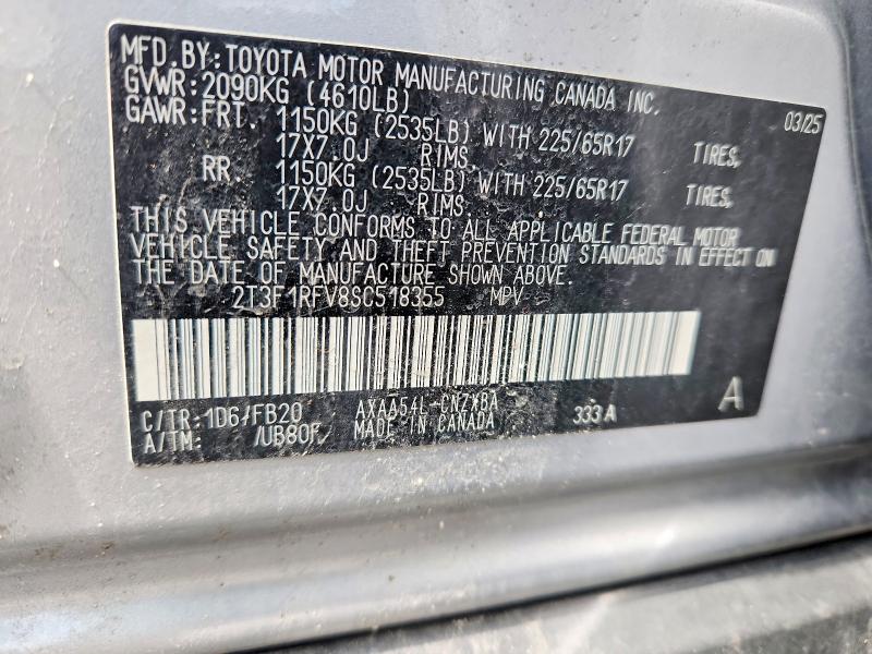 2025 Toyota Rav4 მანქანა იყიდება აუქციონზე, vin: 2T3F1RFV8SC518355, აუქციონის ნომერი: 53445886
