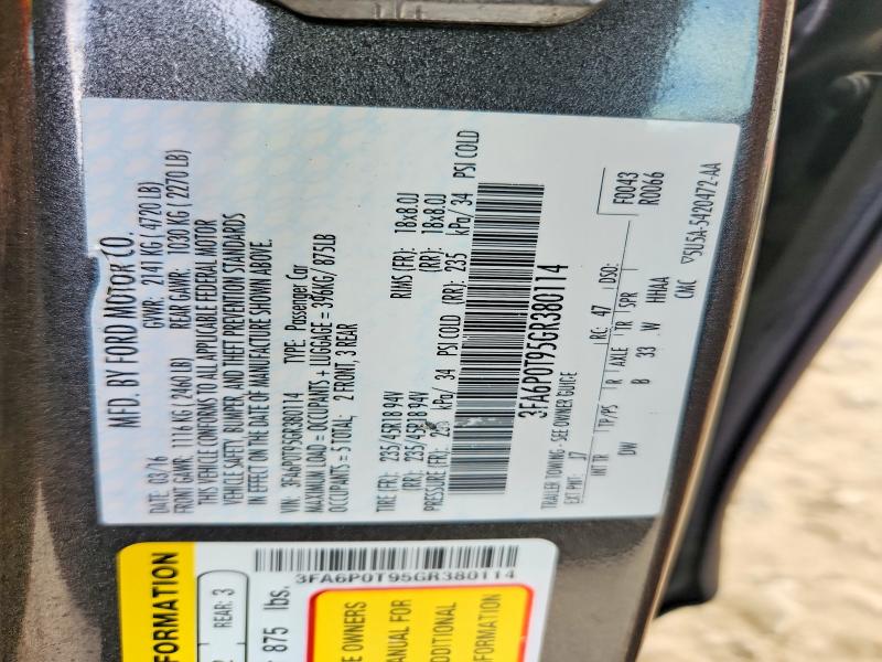 Продаж на аукціоні авто 2016 Ford Fusion, vin: 3FA6P0T95GR380114, номер лоту: 52558836