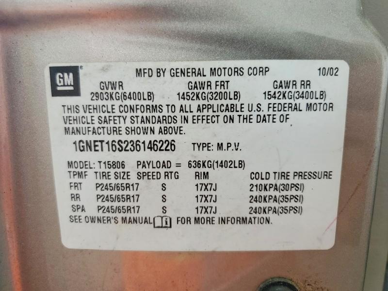 54857866 :رقم المزاد ، 1GNET16S236146226 vin ، 2003 Chevrolet Trailblazer مزاد بيع