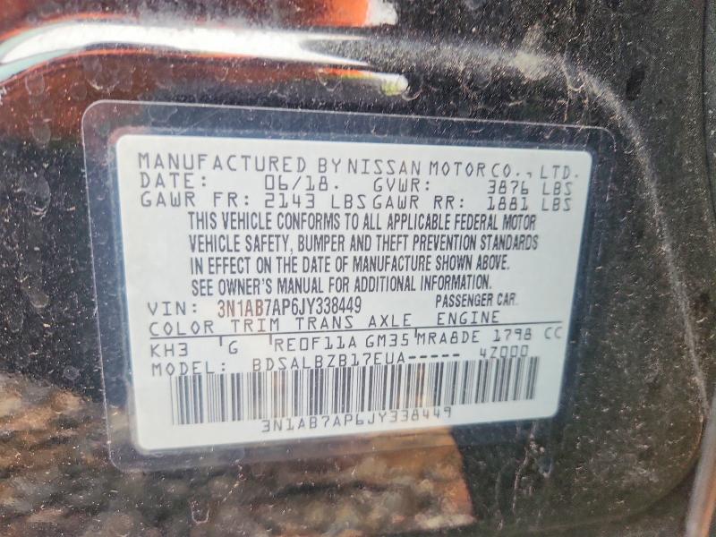 54436536 :رقم المزاد ، 3N1AB7AP6JY338449 vin ، 2018 Nissan Sentra مزاد بيع