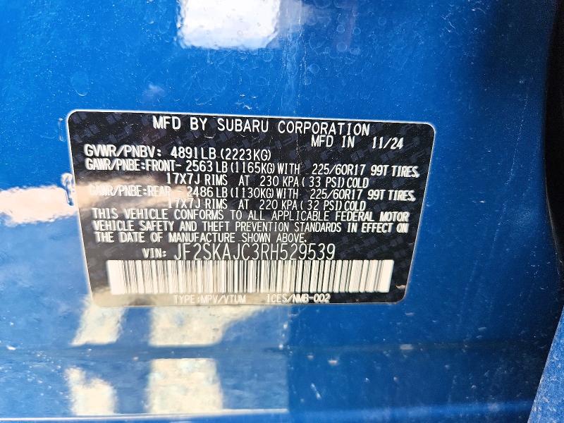 2024 Subaru Forester მანქანა იყიდება აუქციონზე, vin: JF2SKAJC3RH529539, აუქციონის ნომერი: 54685056